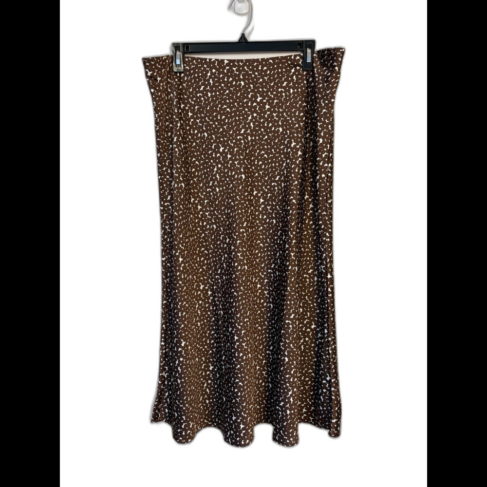 J. Crew Satin Slip Midi Skirt Brown Floral Size XL Classic Preppy Old Money